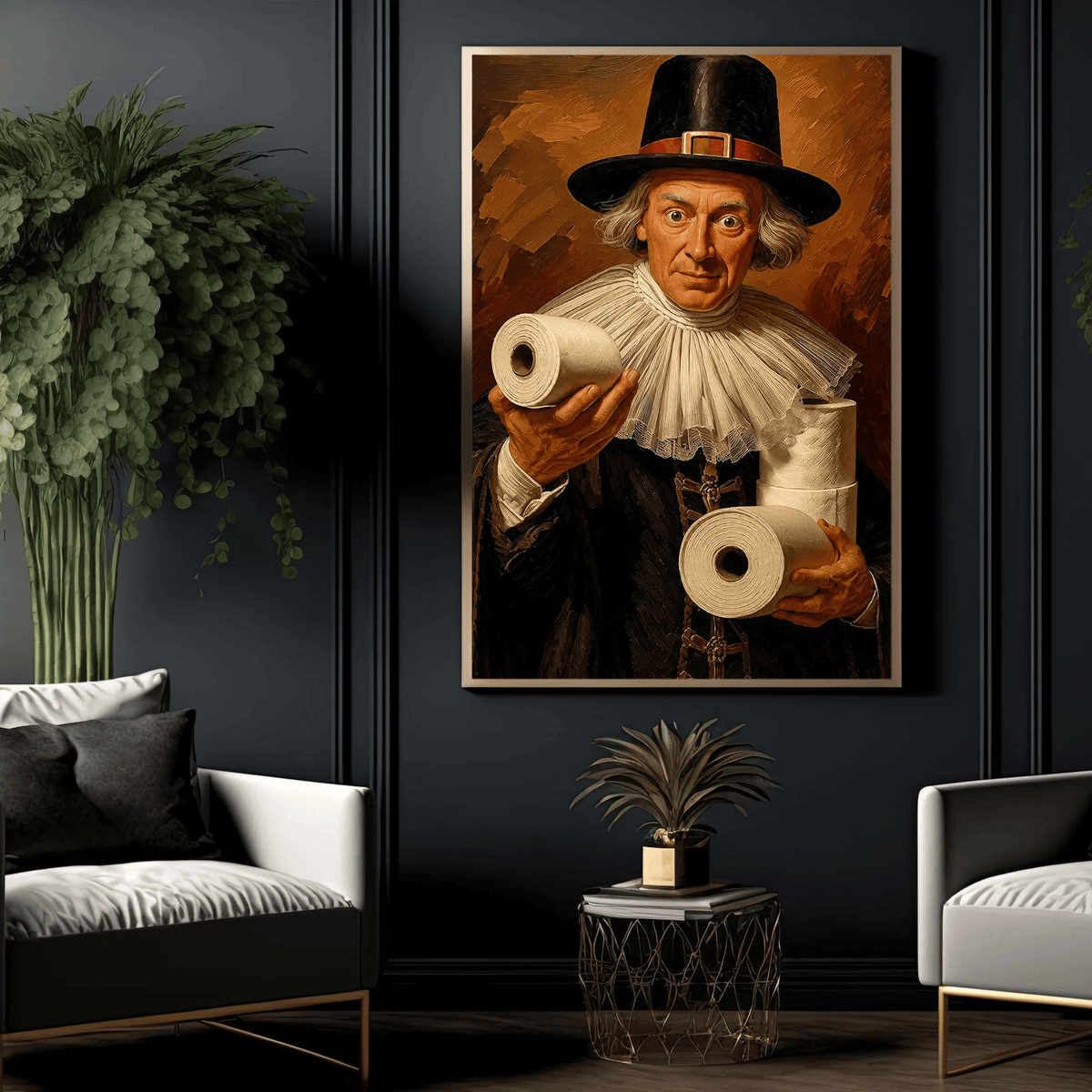 Funny Thanksgiving Toilet Canvas Painting Wall Art Decor, Gift For Pilgrim Lover