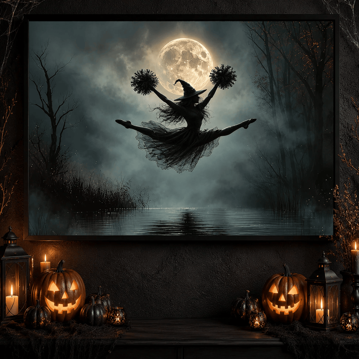 Halloween Cheerleading Witch Canvas Painting Wall Art Decor, Unique Halloween Gift