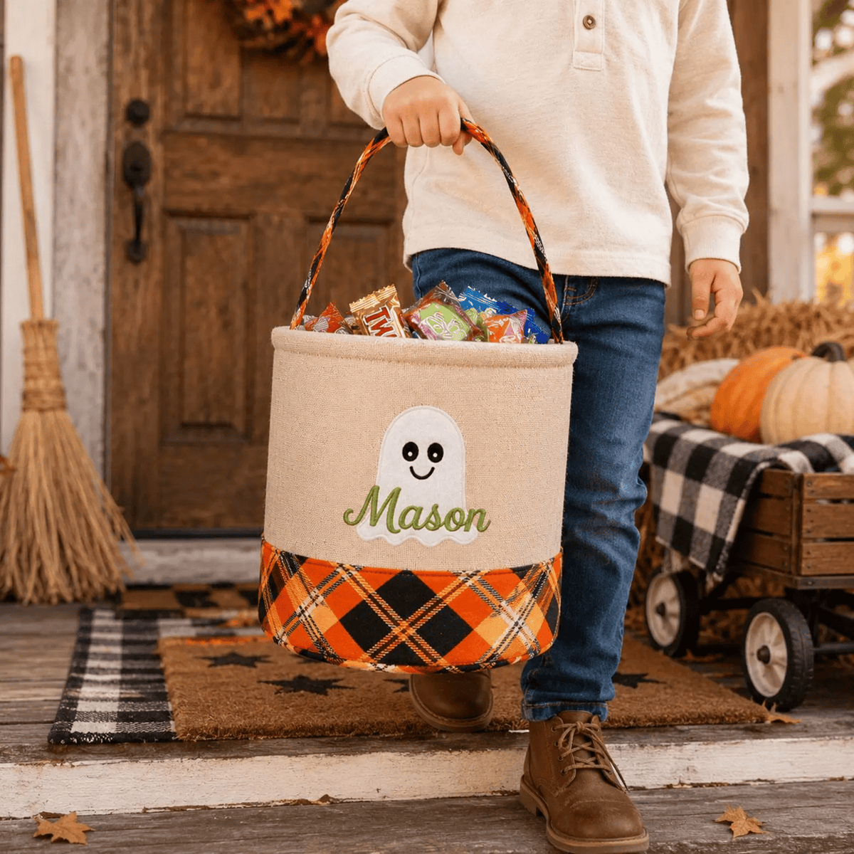 Personalized Halloween Candy Bag Trick or Treat Bag Halloween Basket Gift For Kid