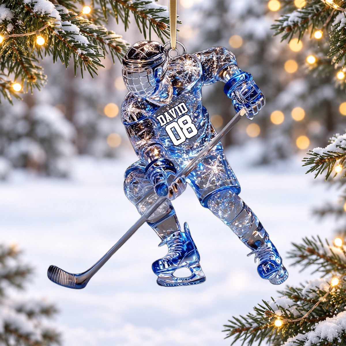 Sparkling Ice Hockey Player Personalized Acrylic Ornament Gift For Hockey Players