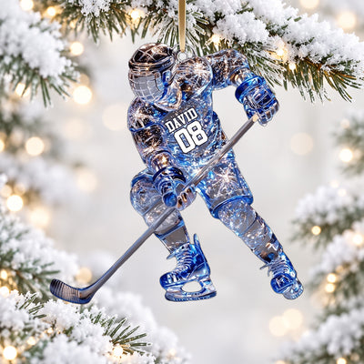 Sparkling Ice Hockey Player Personalized Acrylic Ornament Gift For Hockey Players