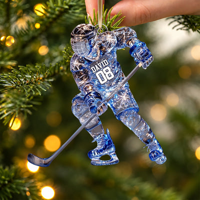 Sparkling Ice Hockey Player Personalized Acrylic Ornament Gift For Hockey Players