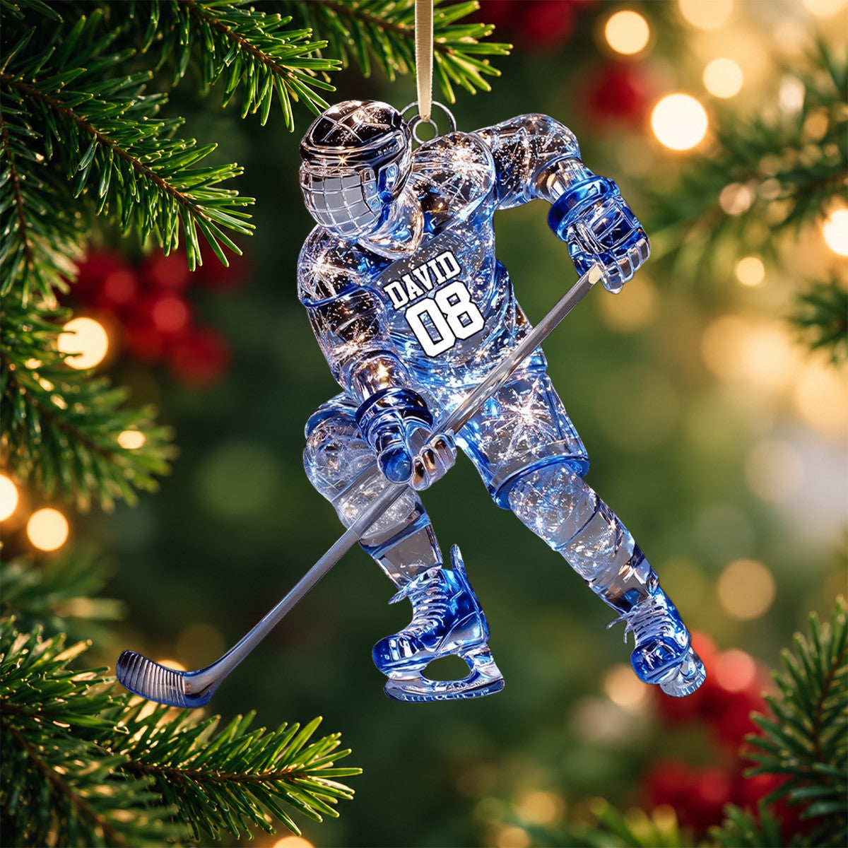 Sparkling Ice Hockey Player Personalized Acrylic Ornament Gift For Hockey Players