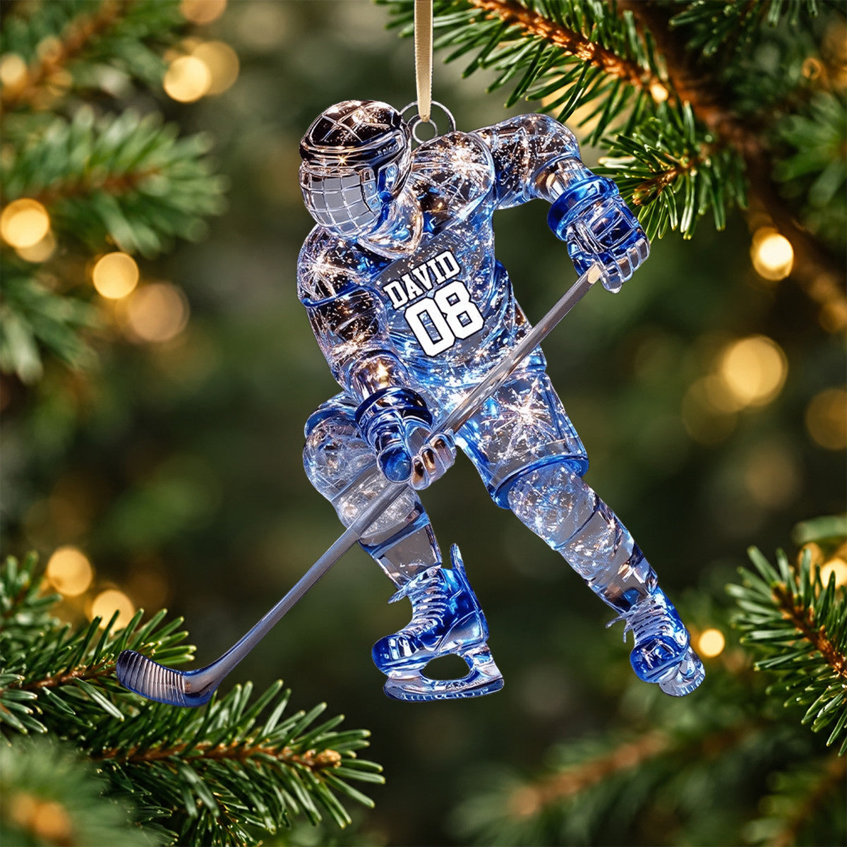 Sparkling Ice Hockey Player Personalized Acrylic Ornament Gift For Hockey Players
