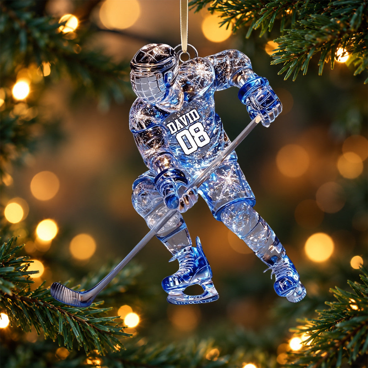 Sparkling Ice Hockey Player Personalized Acrylic Ornament Gift For Hockey Players
