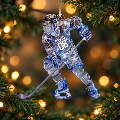 Sparkling Ice Hockey Player Personalized Acrylic Ornament Gift For Hockey Players