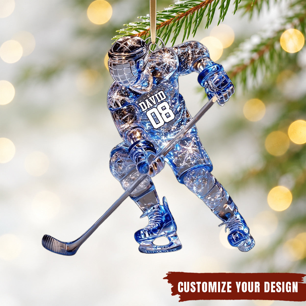Sparkling Ice Hockey Player Personalized Acrylic Ornament Gift For Hockey Players