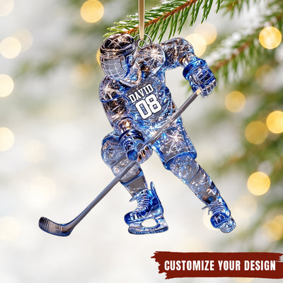 Sparkling Ice Hockey Player Personalized Acrylic Ornament Gift For Hockey Players
