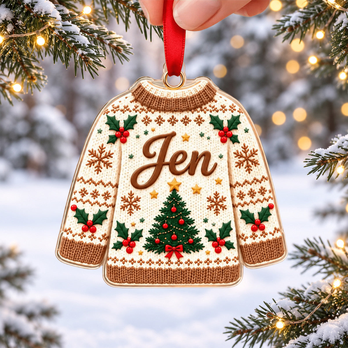 Personalized Ugly Sweatshirt Acrylic Ornament Family Christmas Gift