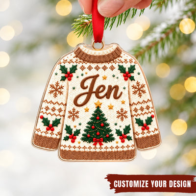 Personalized Ugly Sweatshirt Acrylic Ornament Family Christmas Gift