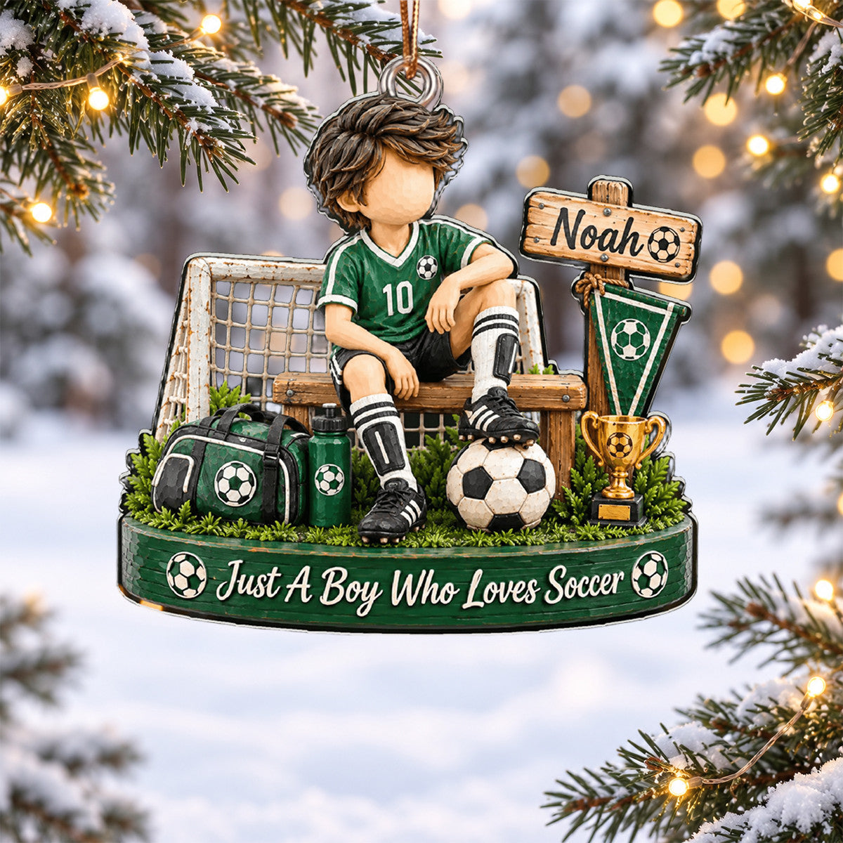 Just A Boy Who Loves Soccer Personalized Acrylic Ornament Family Christmas Gift