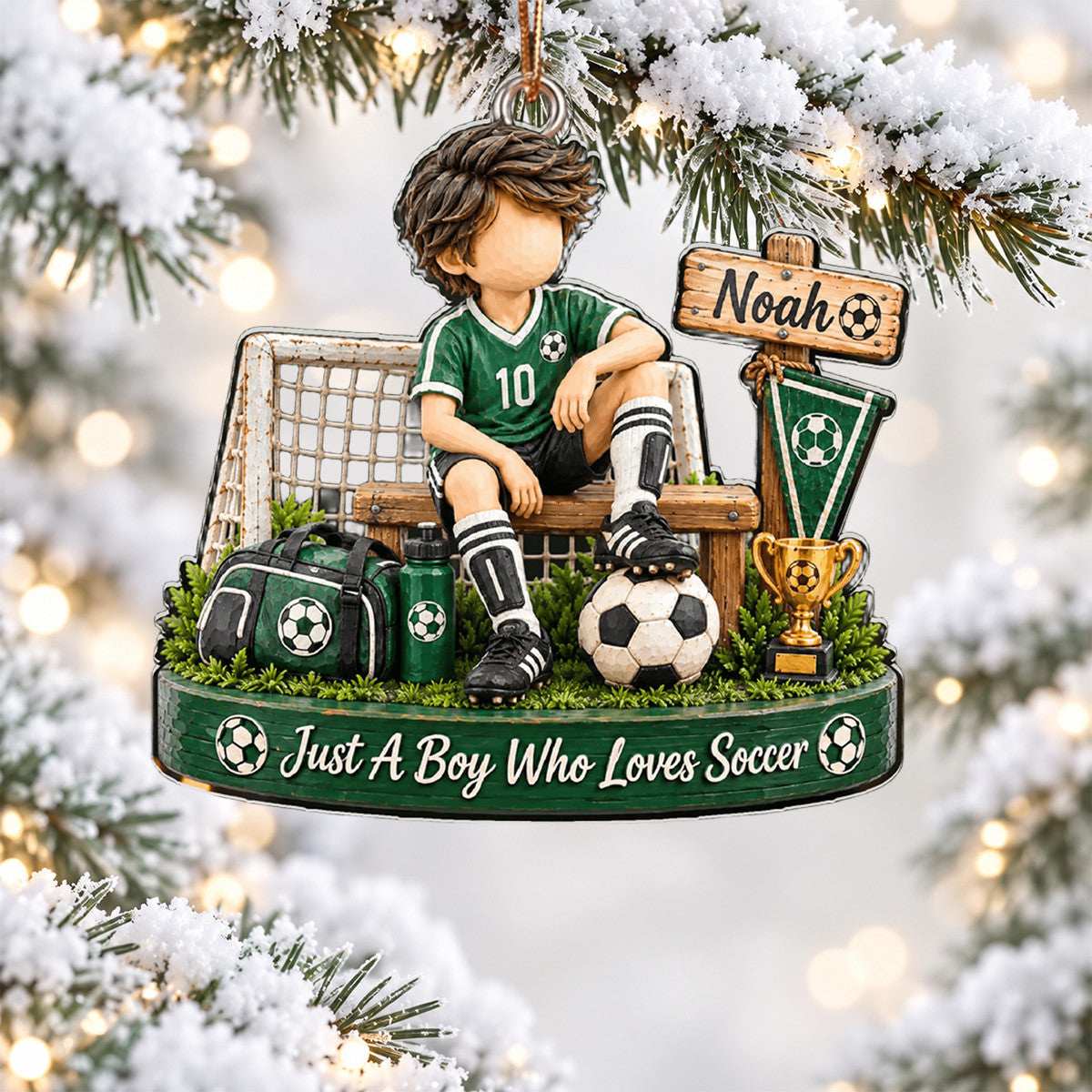 Just A Boy Who Loves Soccer Personalized Acrylic Ornament Family Christmas Gift