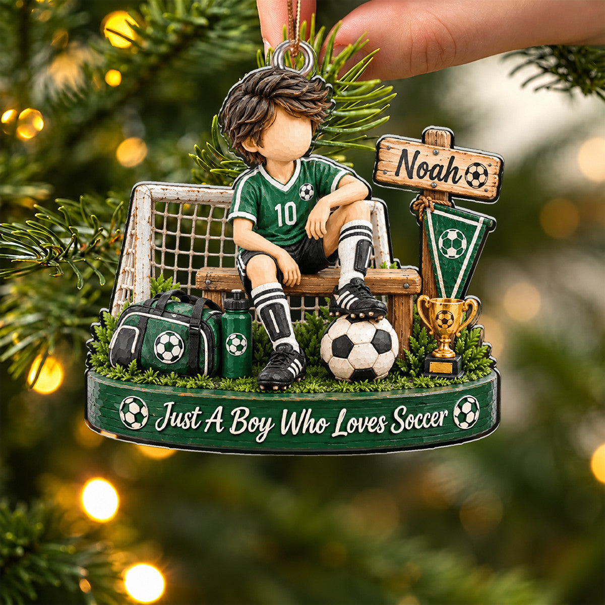 Just A Boy Who Loves Soccer Personalized Acrylic Ornament Family Christmas Gift