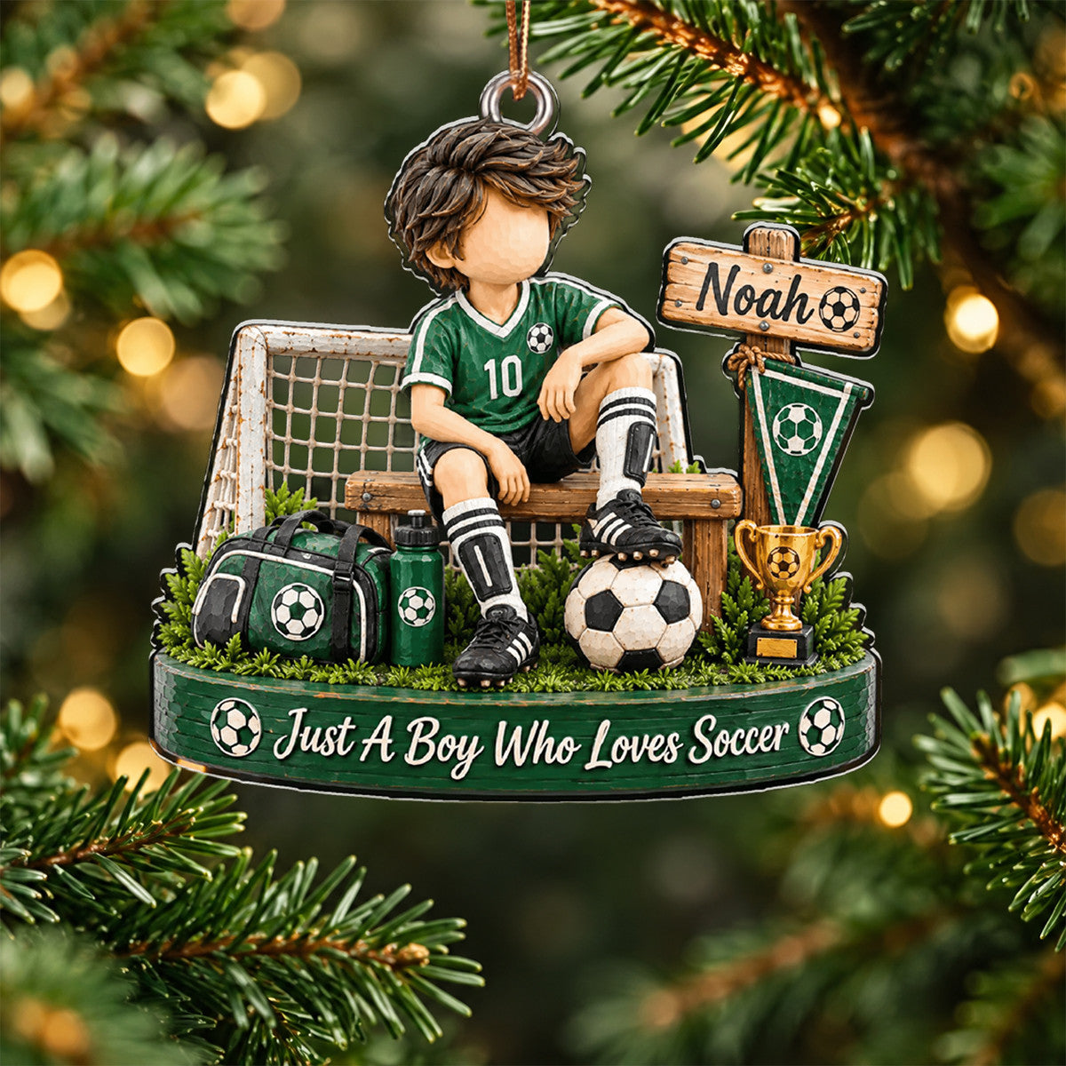 Just A Boy Who Loves Soccer Personalized Acrylic Ornament Family Christmas Gift