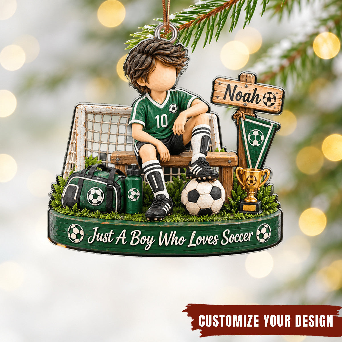 Just A Boy Who Loves Soccer Personalized Acrylic Ornament Family Christmas Gift