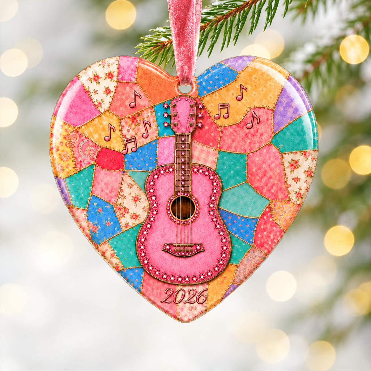 Sparkly Pink Acoustic Guitar Ceramic Ornament - Heartwarming Keepsake, Gifts For Music Lovers