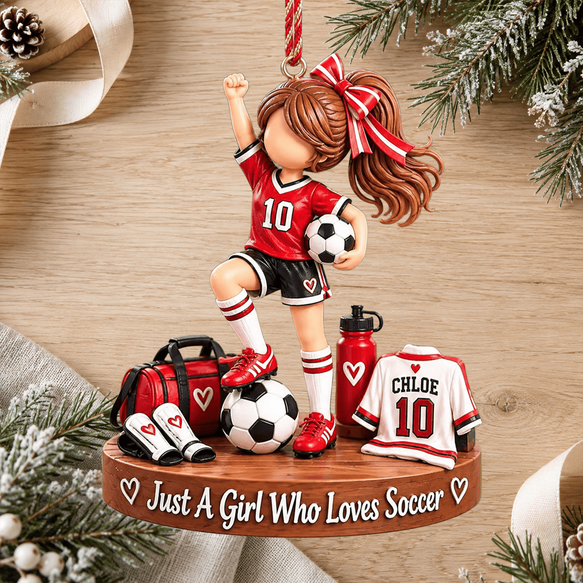 Just A Girl Who Loves Soccer Personalized Acrylic Ornament Family Christmas Gift