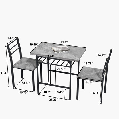 [Flash Sale]Modern 3-Piece Dining Table Set with 2 Chairs for Dining Room Black Frame+Printed Black Marble Finish[US-W]