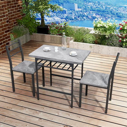 [Flash Sale]Modern 3-Piece Dining Table Set with 2 Chairs for Dining Room Black Frame+Printed Black Marble Finish[US-W]