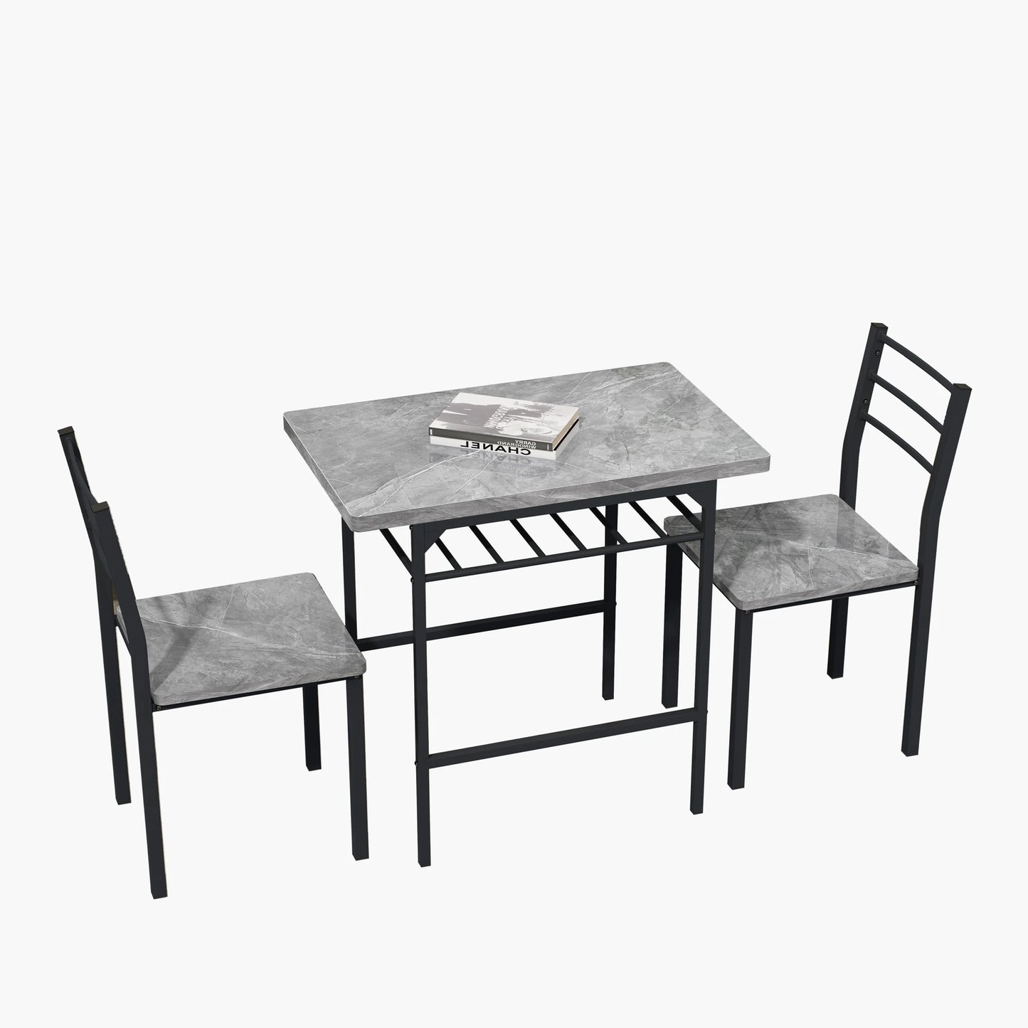 [Flash Sale]Modern 3-Piece Dining Table Set with 2 Chairs for Dining Room Black Frame+Printed Black Marble Finish[US-W]