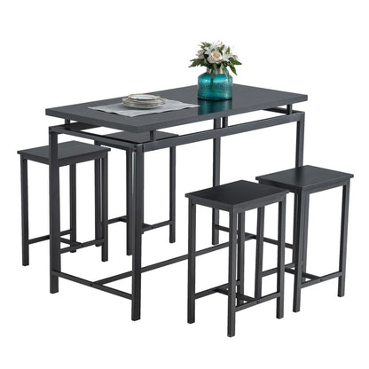 120*60*89cm 5 Piece Dining Table Set Dining Set for 4 Wooden Table and 4 Stools  Black US Warehouse