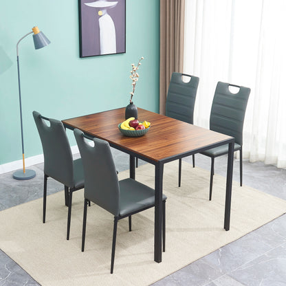 Ensemble de table à manger avec chaises pour 4 personnes, 1 table basse moderne et décontractée avec comptoir en bois, 4 chaises en cuir avec coussin et dossier haut [US-W]