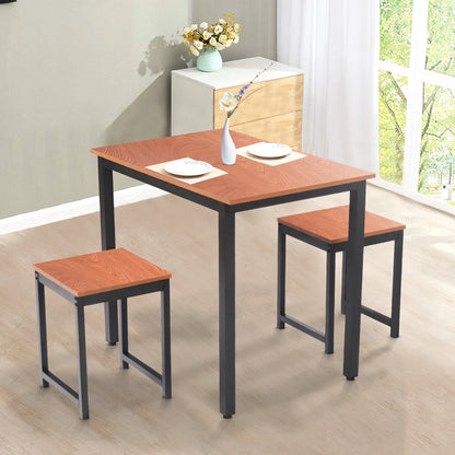 3 Pieces Dining Table Chair Set Include 1 Table + 2 Stools for Home Living Room Furniture Black/Brown[US-W]