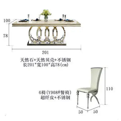 Mesa de comedor de mármol de acero inoxidable, comedor rectangular, sillas de comedor, muebles de madera, sillas jantar nórdicas