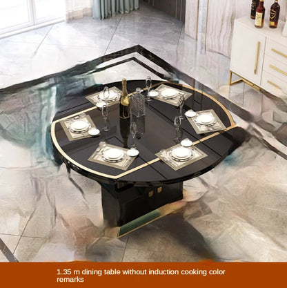 Folding with induction cooker dining table chair combination with turntable telescopic rotating size variable round table