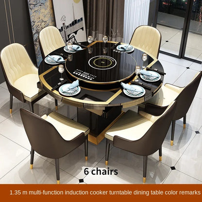 Folding with induction cooker dining table chair combination with turntable telescopic rotating size variable round table