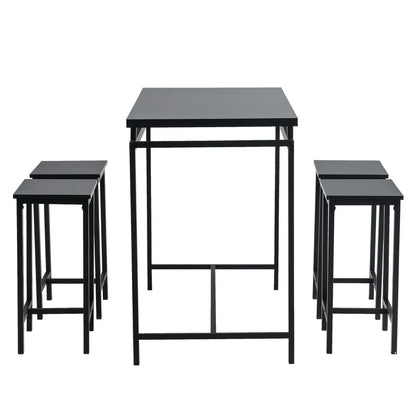 120*60*89cm 5 Piece Dining Table Set Dining Set for 4 Wooden Table and 4 Stools  Black US Warehouse