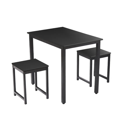 3 Pieces Dining Table Chair Set Include 1 Table + 2 Stools for Home Living Room Furniture Black/Brown[US-W]