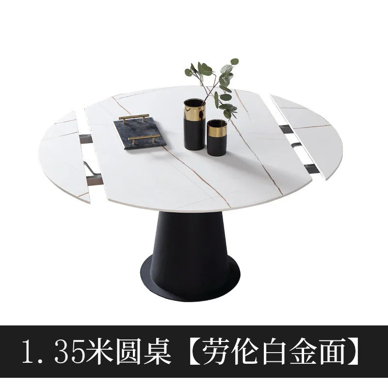 Mesa de comedor de mármol, mesa de comedor redonda plegable con placa de roca importada, mesa de comedor cuadrada y redonda multifuncional