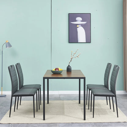 Ensemble de table à manger avec chaises pour 4 personnes, 1 table basse moderne et décontractée avec comptoir en bois, 4 chaises en cuir avec coussin et dossier haut [US-W]