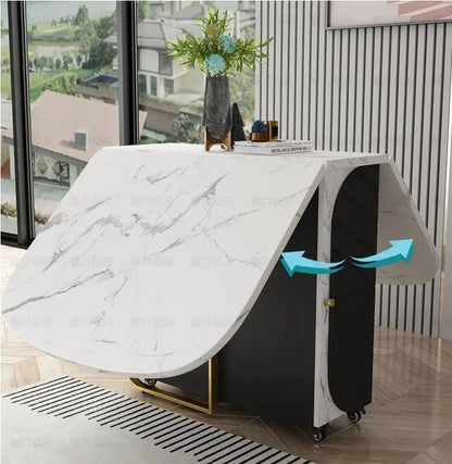 Folding table household small family northern European dining table marble multi-functional retractable dining table