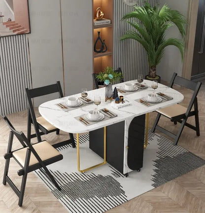 Folding table household small family northern European dining table marble multi-functional retractable dining table