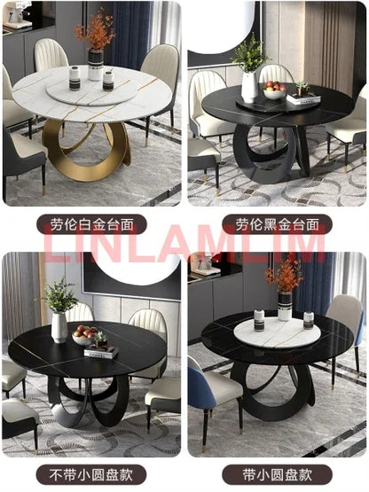 Muebles de comedor Linlamlim, juego de mesa de piedra sinterizada con sillas de cuero y muebles de cocina de diseño de acero inoxidable