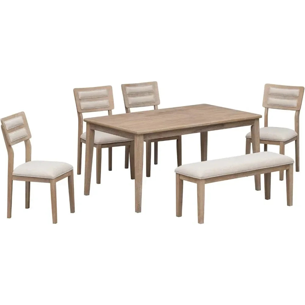 Ensemble de table à manger, ensembles de tables pour 6 personnes, plateau de table rectangulaire avec chaises et banc rembourrés, ensembles de tables de cuisine