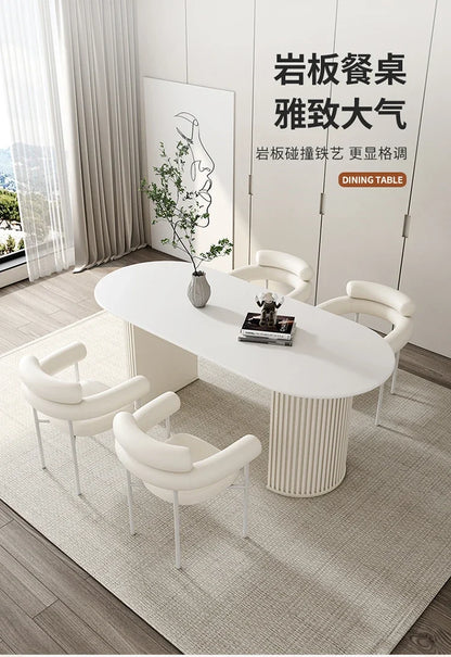 Juegos de comedor de color blanco y crema, mesa de comedor Wind Rock, silla, restaurante minimalista moderno, mesa rectangular, muebles para el hogar Jantar