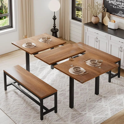 Ensemble de table à manger pour 4 à 8 personnes, ensemble de table de cuisine extensible avec 2 bancs et 2 tabourets carrés