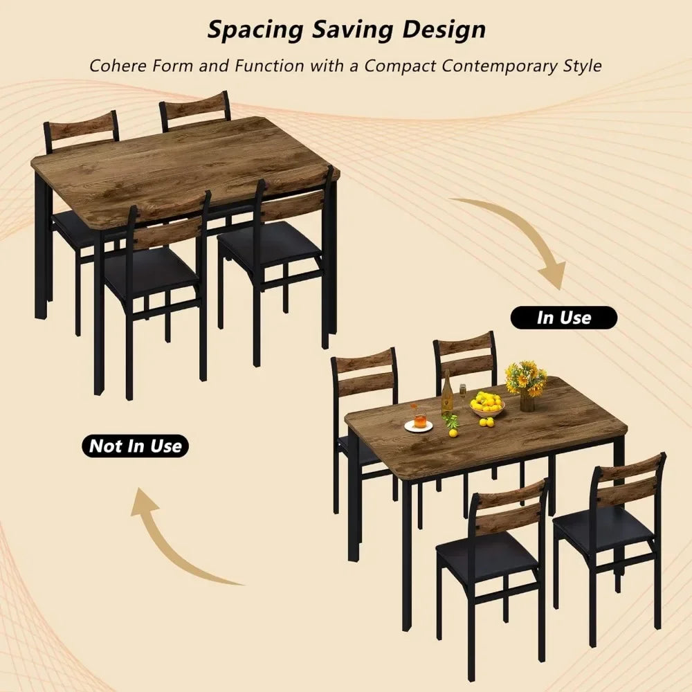 Juego de mesa de comedor para 4, mesa de comedor de 43,3" con 4 sillas tapizadas de cuero sintético, juego de mesa y sillas de cocina de madera moderna