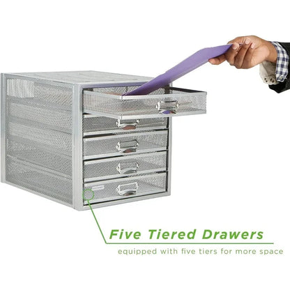 File Storage Drawers, Desk Organizer, Multi-Purpose, Crafts, Office, Metal Mesh, 11"L x 14"W x 11"H, Silver