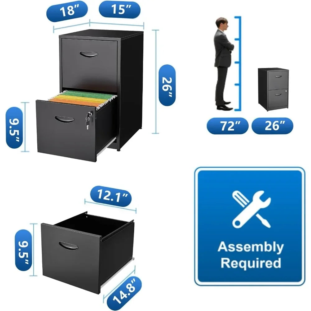 2 Drawer Filing Cabinet with Lock, Black Metal File Cabinets for Home Office, Light Duty Locking Vertical File Cabinet