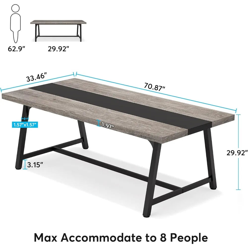 Juego de mesa de comedor. Mesa de comedor para 8 personas, mesa de cocina rectangular de madera de 70,87 pulgadas con marco de metal, mesa industrial grande y larga