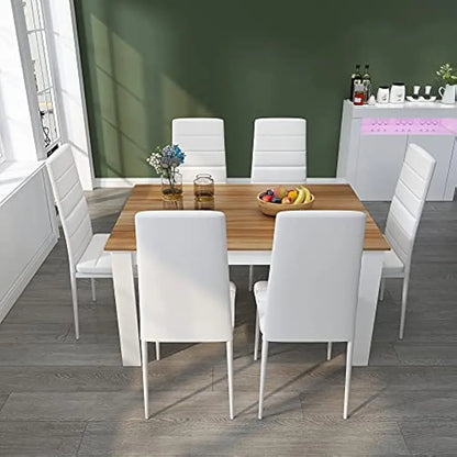 Juego de mesa y sillas de comedor de 6, 7 piezas, juego de mesa de cocina con respaldo alto, silla de cuero sintético para comedor, cocina, rectangular