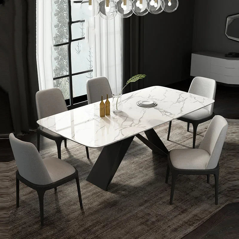 Mesa de comedor de mármol para apartamento pequeño rectangular moderna y creativa con herrajes de hierro de estilo nórdico minimalista