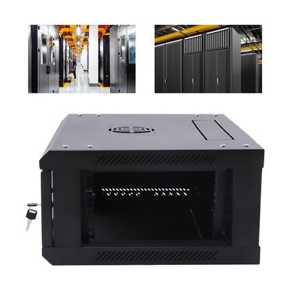 Gabinete de servidor de red de montaje en pared moderno de 4U, panel de rack negro con montaje en puerta con cerradura