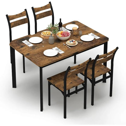 Juego de mesa de comedor para 4 sillas de cocina de madera Juego de 4, mesa de comedor y sillas clásicas, juego de comedor de 5 piezas