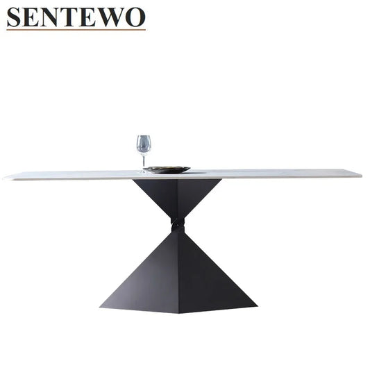 Mesa de comedor italiana de losa de roca SENTEWO y 4 sillas con base de acero al carbono en mármol sintético negro Muebles de mesa Ilot Central Cuisine