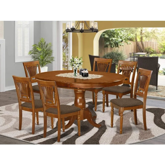 POPL7-SBR-C Juego de muebles de comedor de 7 piezas que consta de una mesa de cocina ovalada con hojas de mariposa y 6 manteles de tela de lino